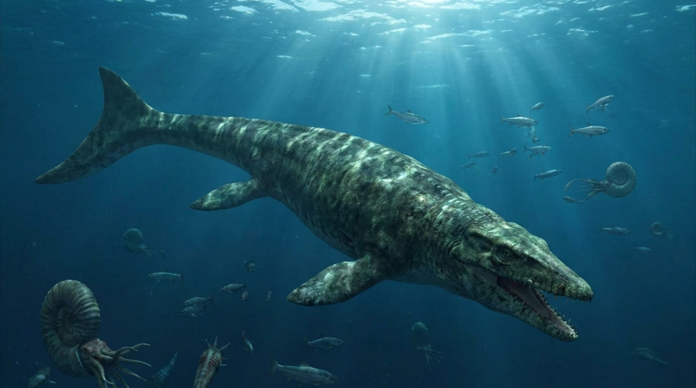 Mosasaurus dans une mer du Crétacé